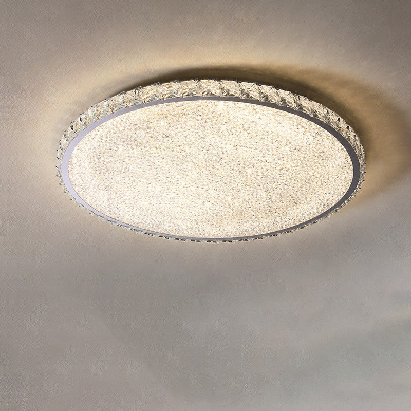 Modern Luxury LED Flush Mount Ceiling Light - Stainless Steel & Crystal Design for Living Room