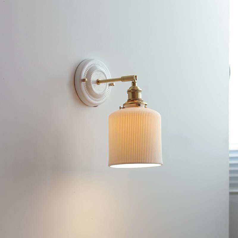 Vintage Round Ceramic Brass Wall Sconce Lamp - 1-Light Living Room Lighting