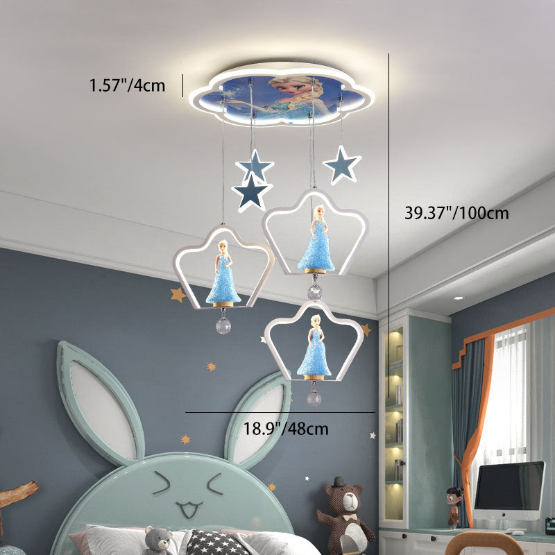 Contemporary Cartoon Princess Elsa Acrylic Round Shade LED Flush Mount Ceiling Light for Kids Bedroom, Frozen Themed Lighting, Decorative Fixture, Cute Ceiling Lamp, LED Light for Girls Room, Stylish Nursery Decor, Childrens Room Illumination, Magical Bed