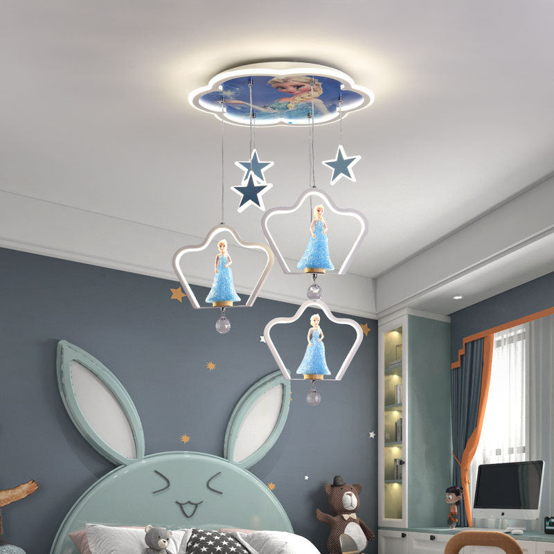 Contemporary Cartoon Princess Elsa Acrylic Round Shade LED Flush Mount Ceiling Light for Kids Bedroom, Frozen Themed Lighting, Decorative Fixture, Cute Ceiling Lamp, LED Light for Girls Room, Stylish Nursery Decor, Childrens Room Illumination, Magical Bed