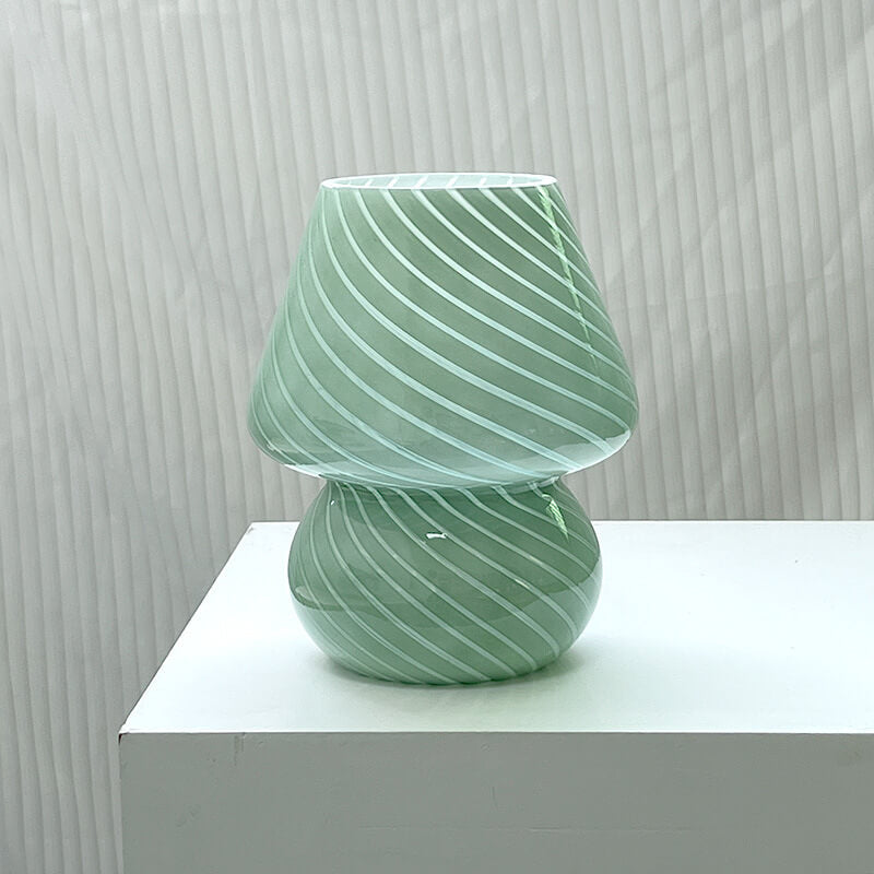 Modern Minimalist Striped Mushroom Glass 1-Light Table Lamp, Contemporary Home Decor Lamp, Stylish Nightstand Lighting, Unique Accent Light, Vintage Inspired Room Design, Eco-Friendly Design, Adjustable Brightness Table Light, Chic Office or Bedroom Illum