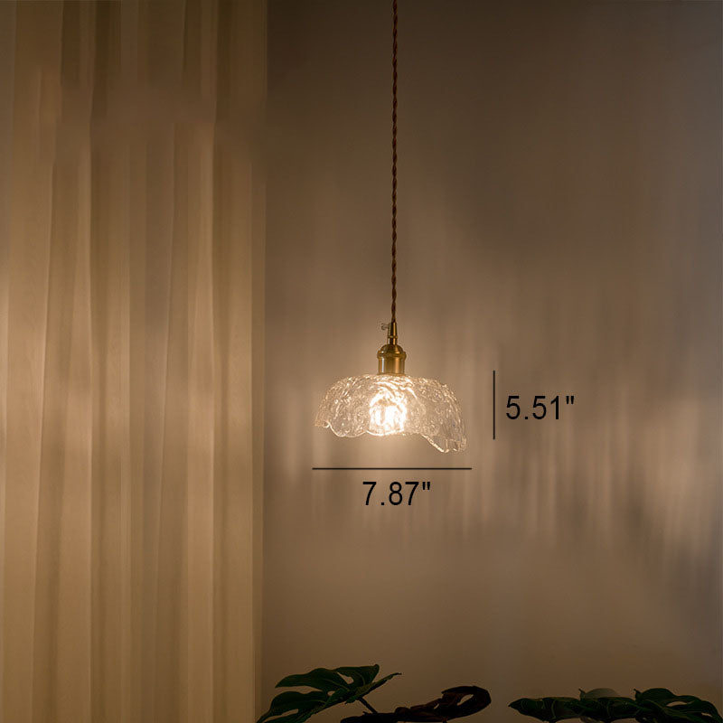 Nordic Vintage Glass Flower Brass Pendant Light 1-Light