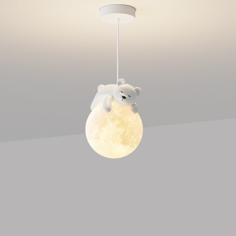 Contemporary Rabbit Moon Kids Pendant Light - 1-Light Resin Fixture for Living Room Decor