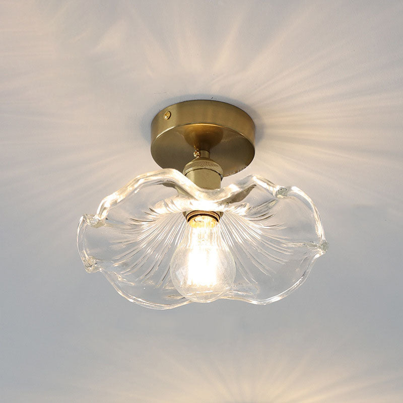 European Vintage Lotus Leaf Copper Semi-Flush Mount Light 1-Light Fixture