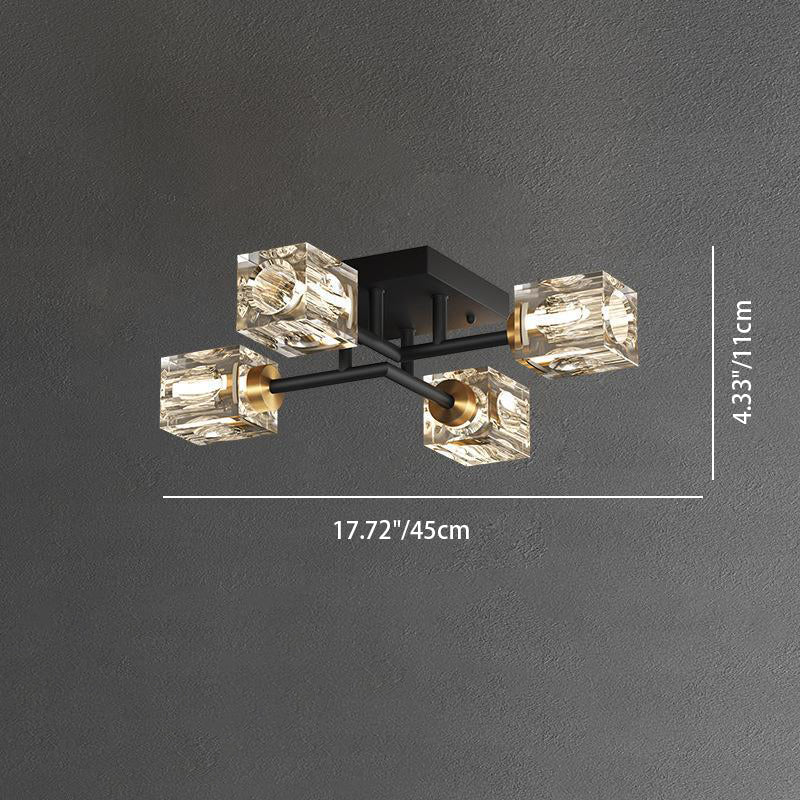 Contemporary Luxury Copper Crystal Semi-Flush Mount Ceiling Light - 4/6/8 Light Options for Living Room