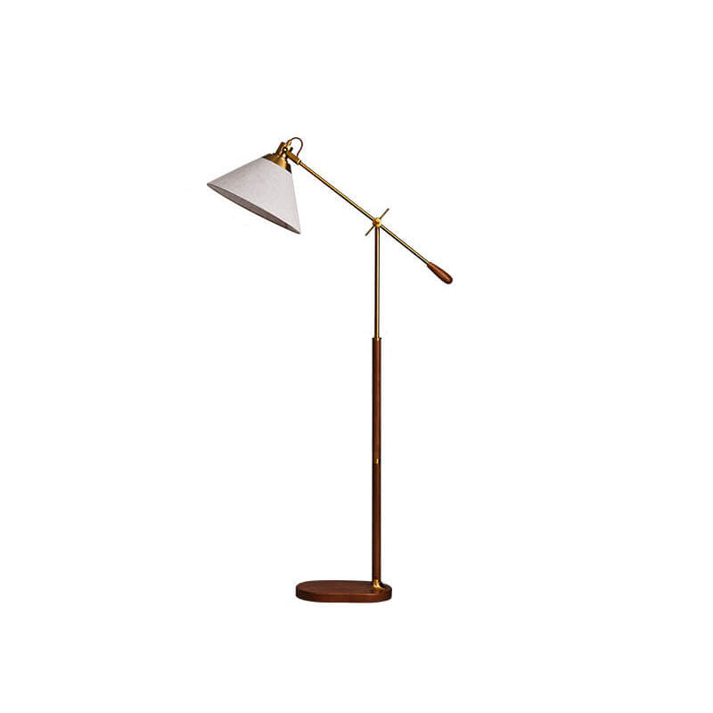 Vintage Fabric Cone Floor Lamp, Metal and Ash Wood, 1-Light for Bedroom