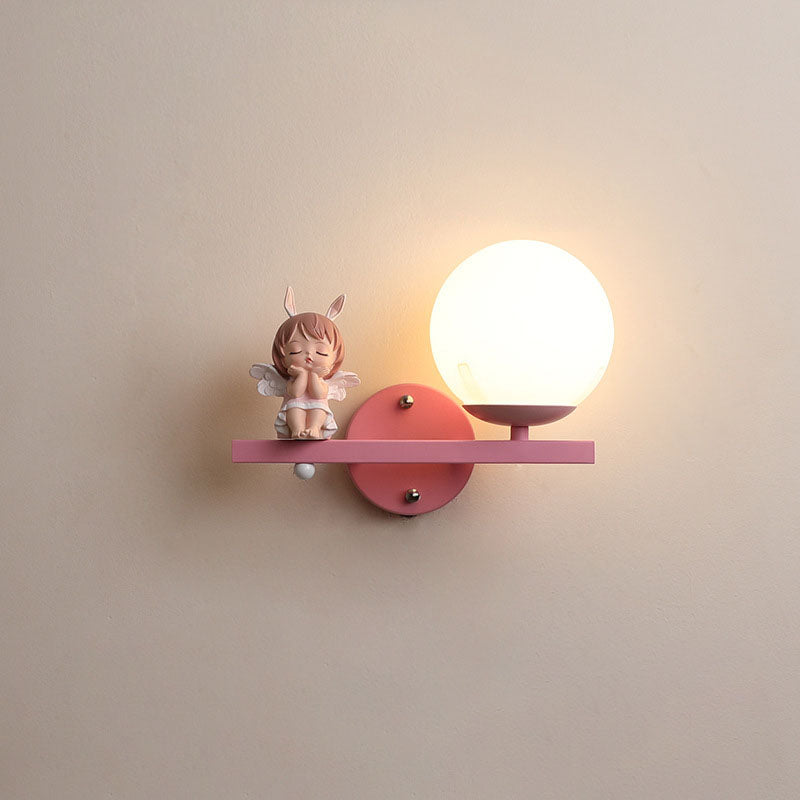 Contemporary Girls Unicorn Orb Resin Iron Glass 1-Light Wall Sconce Lamp for Bedroom Home Decor Fantasy Lighting, Kids Room Unicorn Decor, Unique Wall Light Fixture, Playful Nursery Illumination, Magical Bedroom Accessories