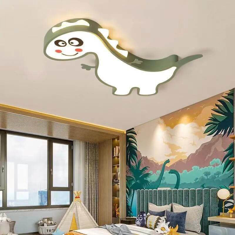 Modern Childlike Dinosaurs Cartoon Iron Acrylic LED Flush Mount Ceiling Light for Kids Room, Nursery, Playroom, Dinosaur Theme Lighting, Colorful LED Ceiling Fixture, Fun Dino Design Lighting, Flush Mount Kids Ceiling Light, Children's Room Decor, Creativ
