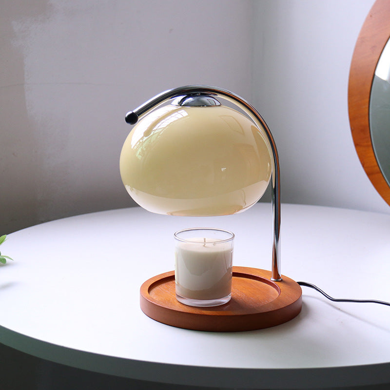 Contemporary Retro Glass Dome Solid Wood Metal Base 1-Light Melting Wax Table Lamp - Vintage Home Lighting, Modern Desk Lamp, Unique Decorative Lamp, Warm LED Night Light, Artisanal Table Lamp for Living Room, Bedroom, Office, Stylish Interior Decor, Cozy