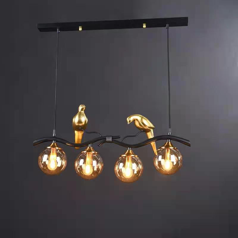 Contemporary Resin Bird Glass Ball Shade Chandelier - 4-Light Island Light for Living Room