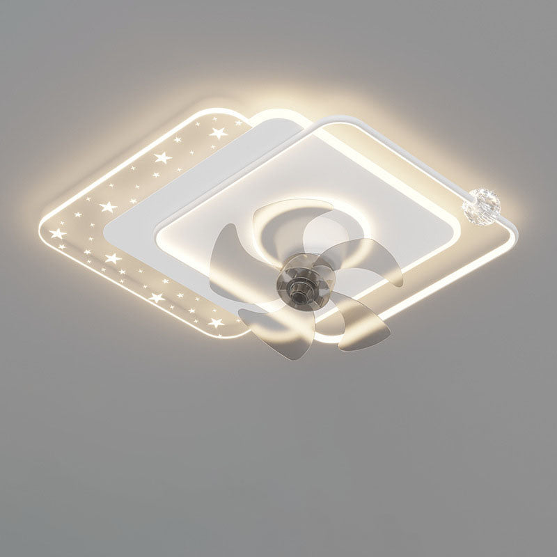 Contemporary Iron Acrylic LED Round Square Ceiling Fan Light for Bedroom