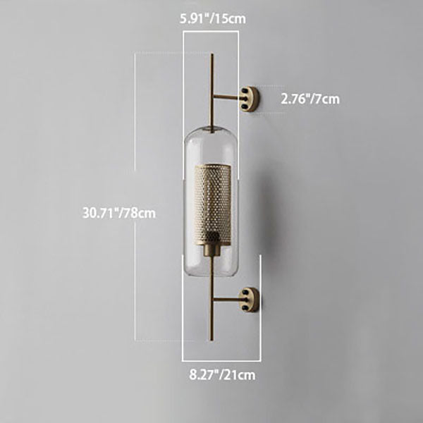 Contemporary Industrial Cylinder Glass Shade Wall Sconce - Iron Finish 1-Light Lamp for Bedroom