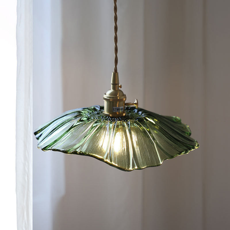 Modern Art Deco Sunflower Copper Glass Pendant Light - Living Room Essential