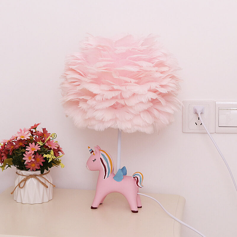 Modern Creative Unicorn Feather Children 1-Light Table Lamp, Adorable Unicorn Lamp for Girls, Colorful Kid's Room Decor, Cute Night Light for Kids, Fantasy Unicorn Lighting for Nurseries, Whimsical Feather Accent Lamp, LED Table Lamp for Playroom, Dreamy