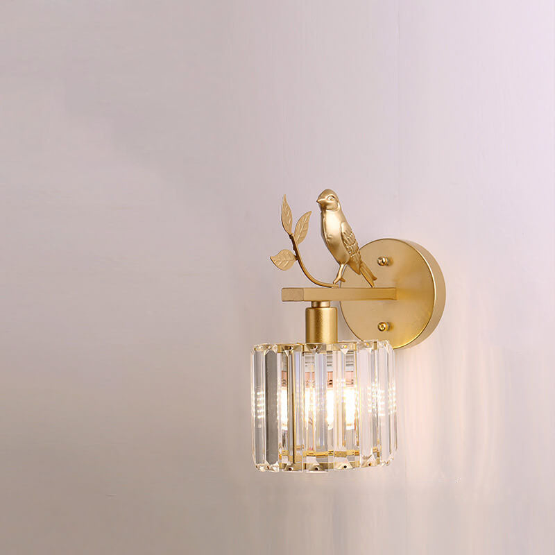 Vintage Iron Glass Round Bird Wall Sconce Lamp - 1-Light for Living Room