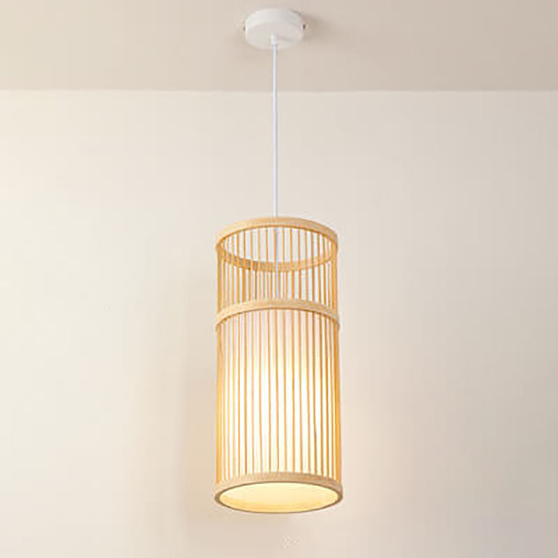 Japanese Zen Bamboo Weaving Lantern Pendant Light - 1-Light Hanging Fixture for Tranquil Spaces