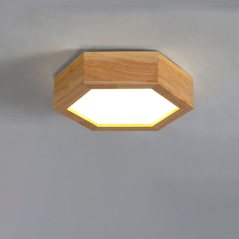Modern Wooden Hexagonal LED Ceiling Light - Flush Mount Design
