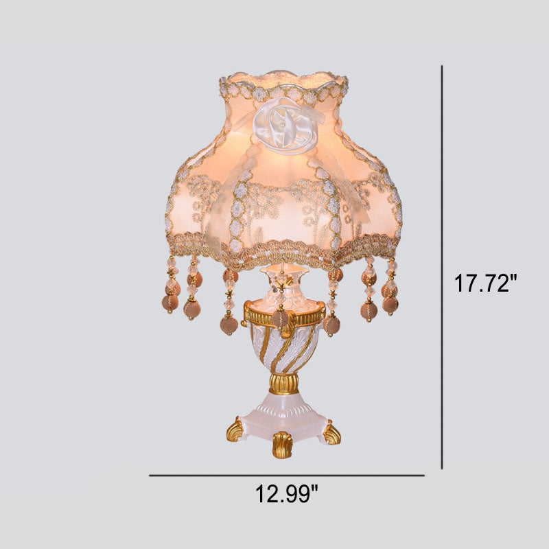 European Luxury Fabric Lace Resin 1-Light Table Lamp - Elegant Home Decor, Designer Lighting, Vintage Style Accent Lamp, Luxurious Bedroom Lighting, Chic Living Room Decor, Stylish Table Light, Decorative Resin Lamp, Unique Fabric Design, Modern Interior