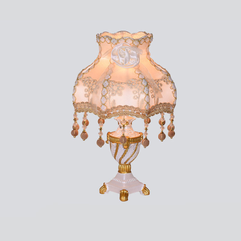 European Luxury Fabric Lace Resin 1-Light Table Lamp - Elegant Home Decor, Designer Lighting, Vintage Style Accent Lamp, Luxurious Bedroom Lighting, Chic Living Room Decor, Stylish Table Light, Decorative Resin Lamp, Unique Fabric Design, Modern Interior