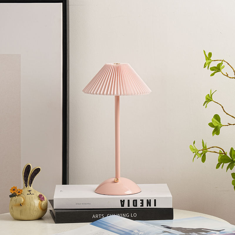 Contemporary Scandinavian Rechargeable Iron Fabric Conic Pleated 1-Light Table Lamp Bedside Modern Design Portable Nightstand Lighting Stylish Minimalist Home Decor Eco-Friendly Rechargeable LED Lamp Perfect for Bedroom Living Room Office Accent Light