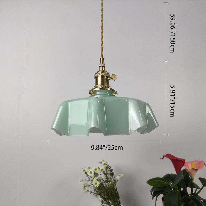 Traditional Japanese Cream Petal Glass Iron Pendant Light for Dining Room