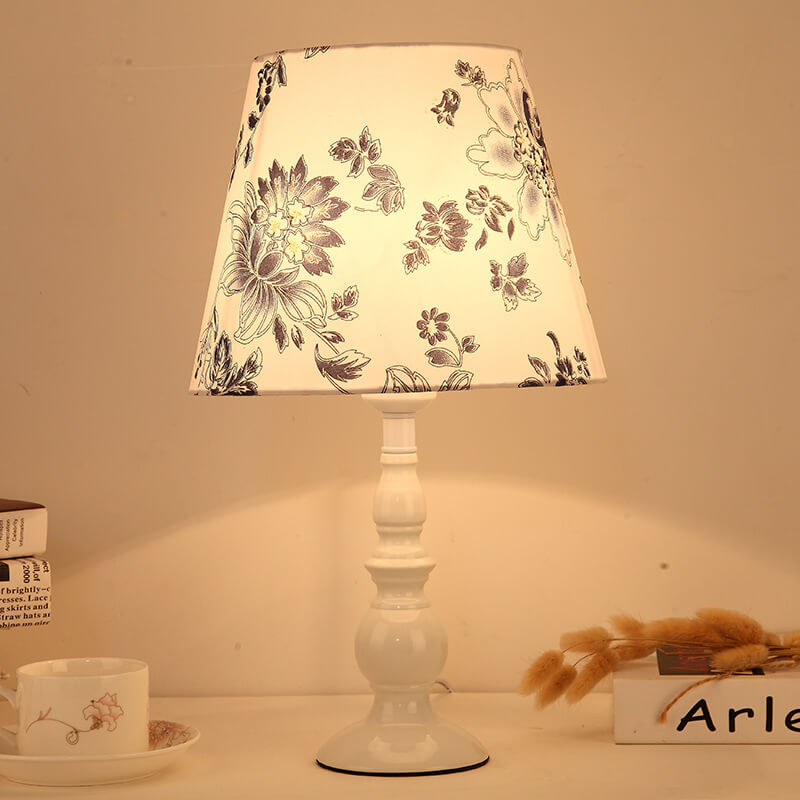 Modern Simple Floral Fabric Iron Vase Base 1-Light Table Lamp - Contemporary Lighting, Elegant Home Decor, Floral Design Lampshade, Stylish Table Lamp, Bedroom Nightstand Light, Living Room Decor, Decorative Accent Lighting, Unique Iron Base Lamp, Afforda