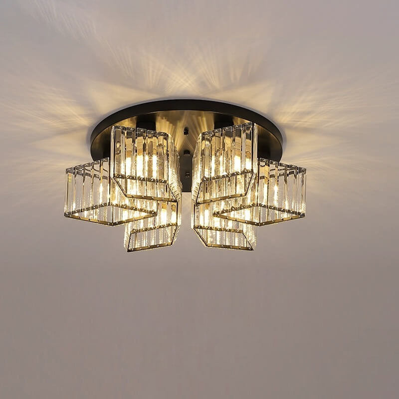 Modern Luxury Diamond Shaped Iron Crystal Semi-Flush Mount Ceiling Light - 3/4/5/6 Light Fixture