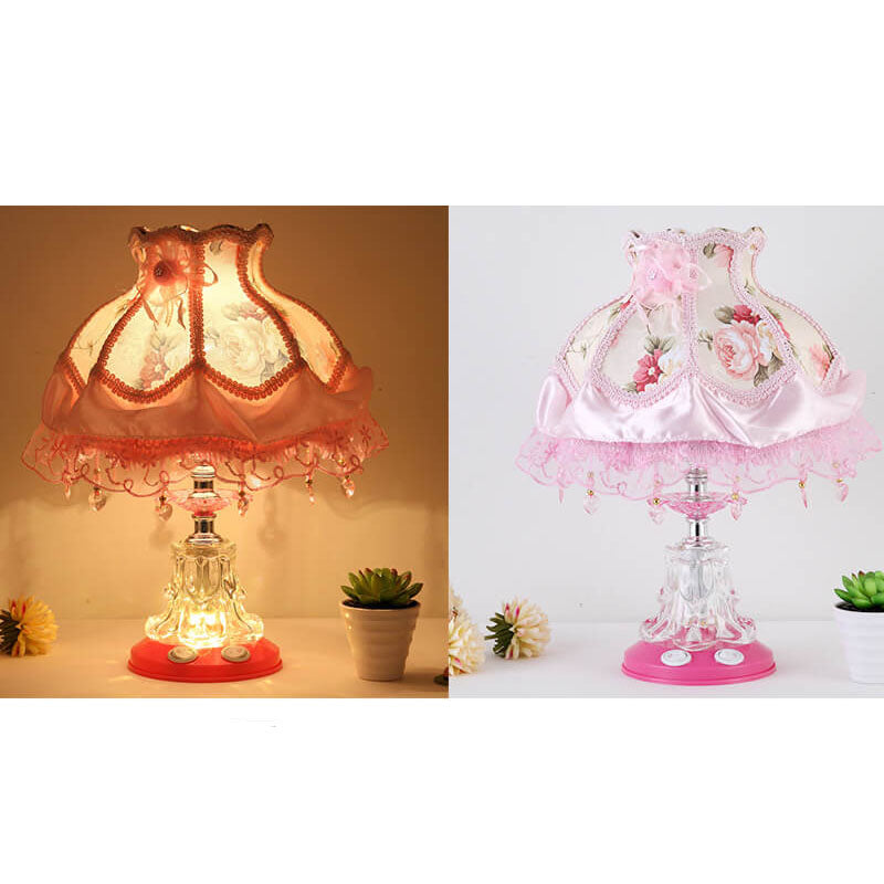 European Style Wedding Fabric Glass 1-Light Table Lamp - Elegant Home Decor for Wedding Reception, Vintage Bedside Lighting, Luxury Fabric Shade, Romantic Ambiance, Decorative Lighting Fixture, Stylish Gift Idea for Couples, Unique Wedding Centerpiece, De
