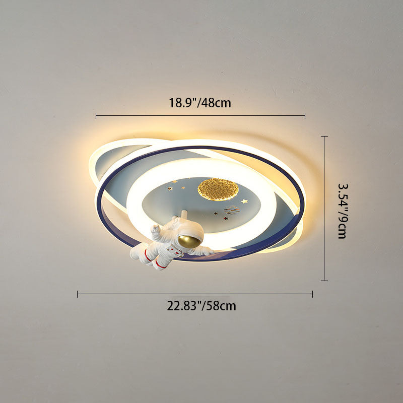 Modern Creative Kids Iron Cartoon Astronaut Rocket LED Flush Mount Ceiling Light, Children's Bedroom Lighting, Space Theme Decor, Playroom Illumination, Fun Astronaut Design, Colorful Nursery Fixture, Eco-Friendly LED Ceiling Lamp, Unique Child Room Acces