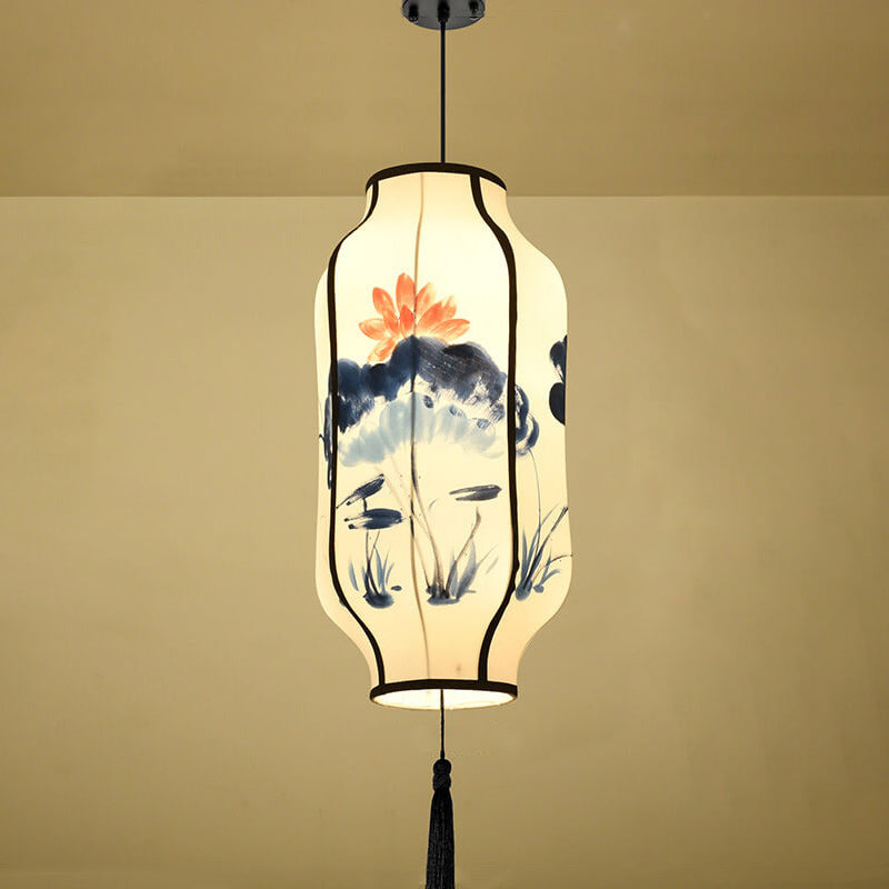 Oriental Antique Handmade Oval Lantern Pendant Light - 1-Light Fabric Fixture