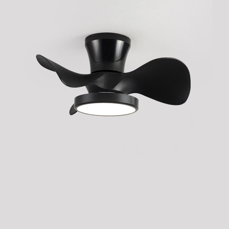 Contemporary Industrial Round Wood Grain LED Semi-Flush Mount Ceiling Fan Light for Living Room