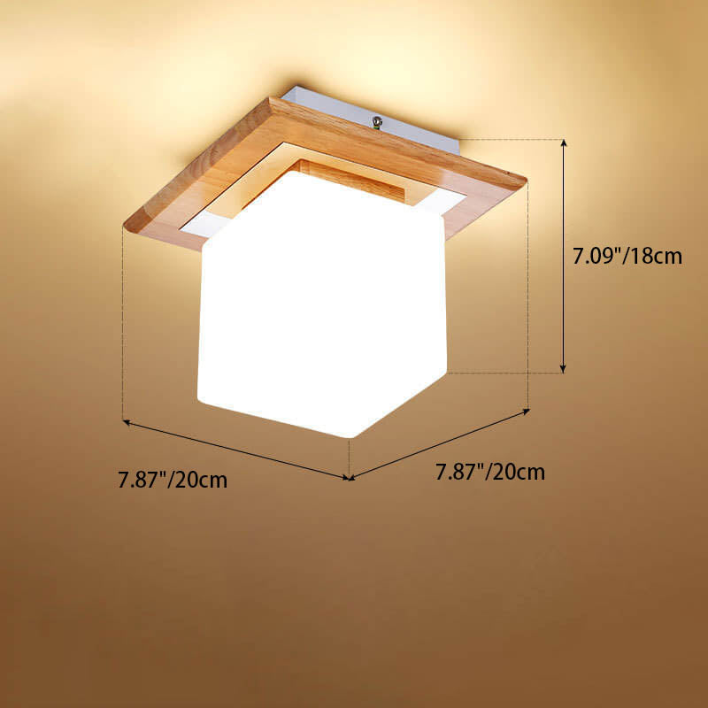 Modern Nordic Minimalist Wood Circular Square Semi-Flush Mount Ceiling Light