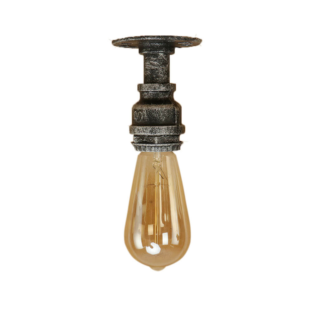 Vintage Steampunk Iron Glass Shade Flush Mount Ceiling Light