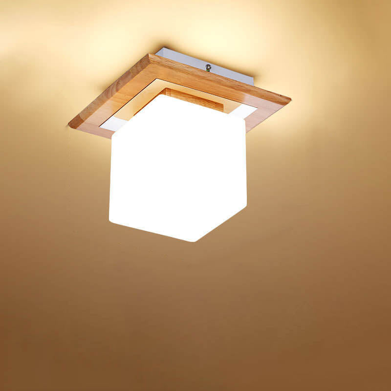 Modern Nordic Minimalist Wood Circular Square Semi-Flush Mount Ceiling Light