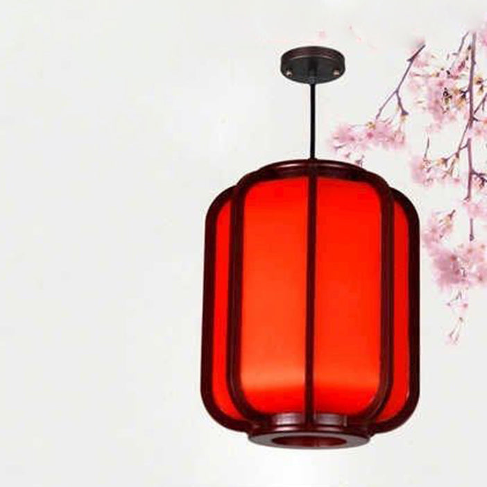 Traditional Chinese Faux Sheepskin Wooden Lantern Pendant Light - 1-Light for Living Room