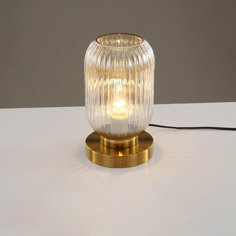 Nordic Striped Glass Oval Design 1-Light Table Lamp, Modern Home Lighting, Scandinavian Style Accent Lamp, Decorative Desk Light for Living Room, Bedroom Nightstand, Unique Interior Decor, Stylish and Elegant Illumination