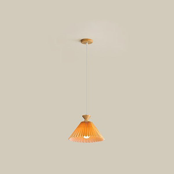 Traditional Japanese Rubberwood Pleated Cone Island Chandelier for Living Room