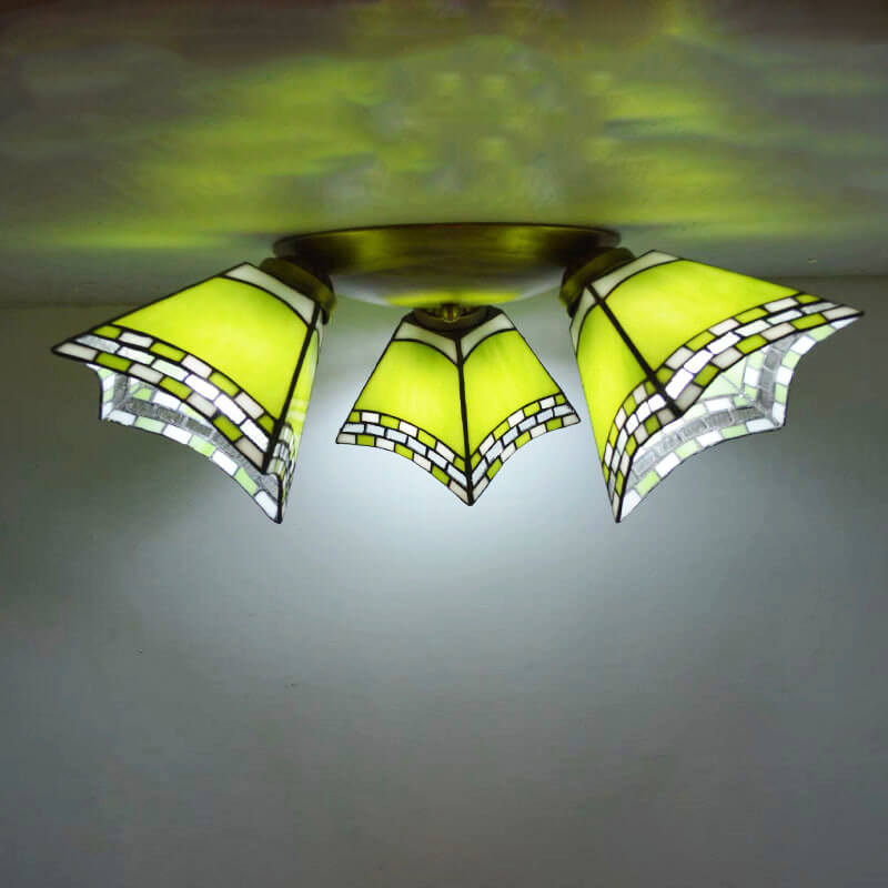 Tiffany Style Stained Glass 3-Light Semi-Flush Mount Light Fixture