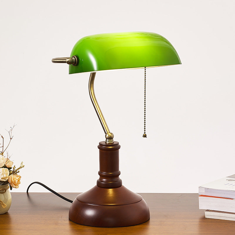 Traditional Vintage Solid Wood Glass Bank Zipper 1-Light Table Lamp