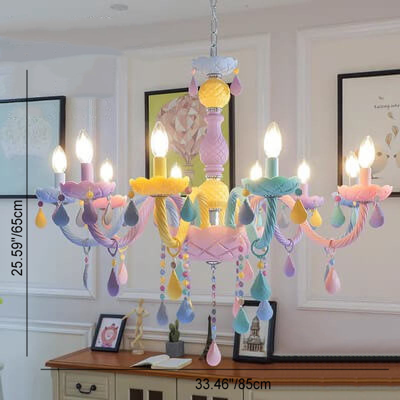 Modern Princess Macaroon Crystal Chandelier - 5/6/8/10/12/15 Light Options, Elegant Candelabra Design, Kids Room Decor, Stunning Glass Accents