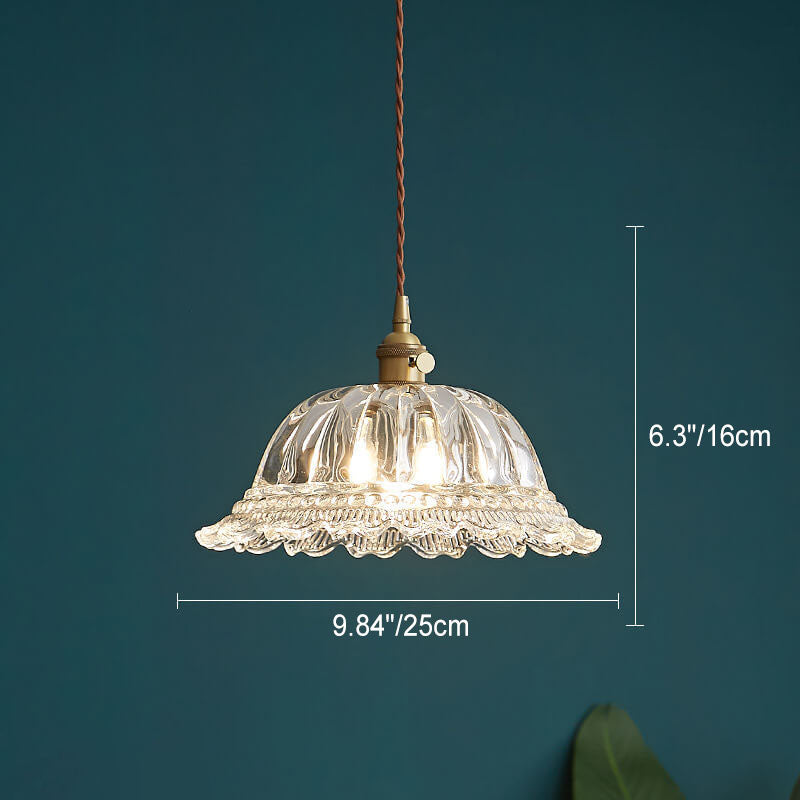 Contemporary Nordic Floral Glass Pendant Light - 1-Light Brass Fixture for Living Room & Bedroom