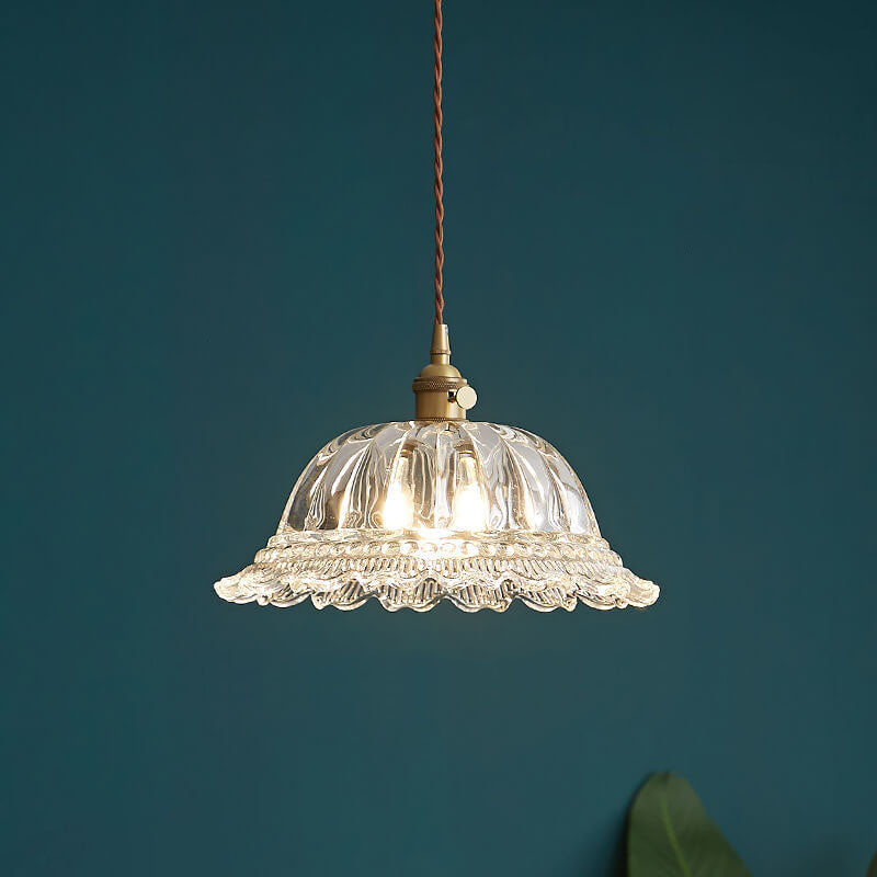 Contemporary Nordic Floral Glass Pendant Light - 1-Light Brass Fixture for Living Room & Bedroom