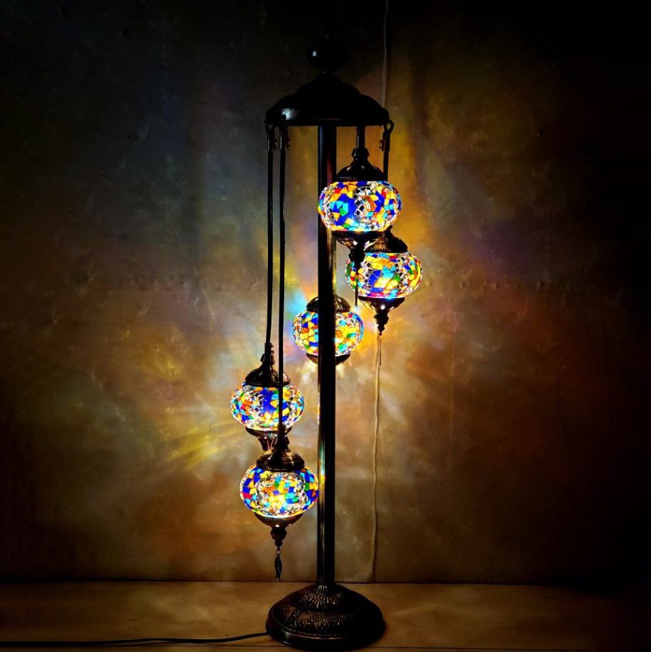 Tiffany Oval Ball Iron Stained Glass Floor Lamp - 5/7 Light for Living Room