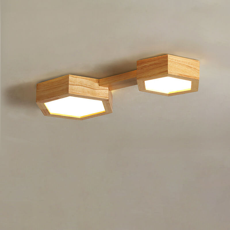 Modern Wooden Hexagonal LED Ceiling Light - Flush Mount Design