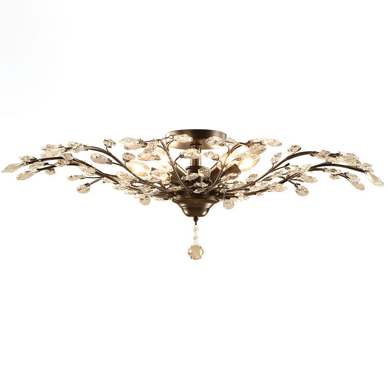 Traditional European Iron Crystal Semi-Flush Mount Ceiling Light - 4/5/6 Lights for Living Room