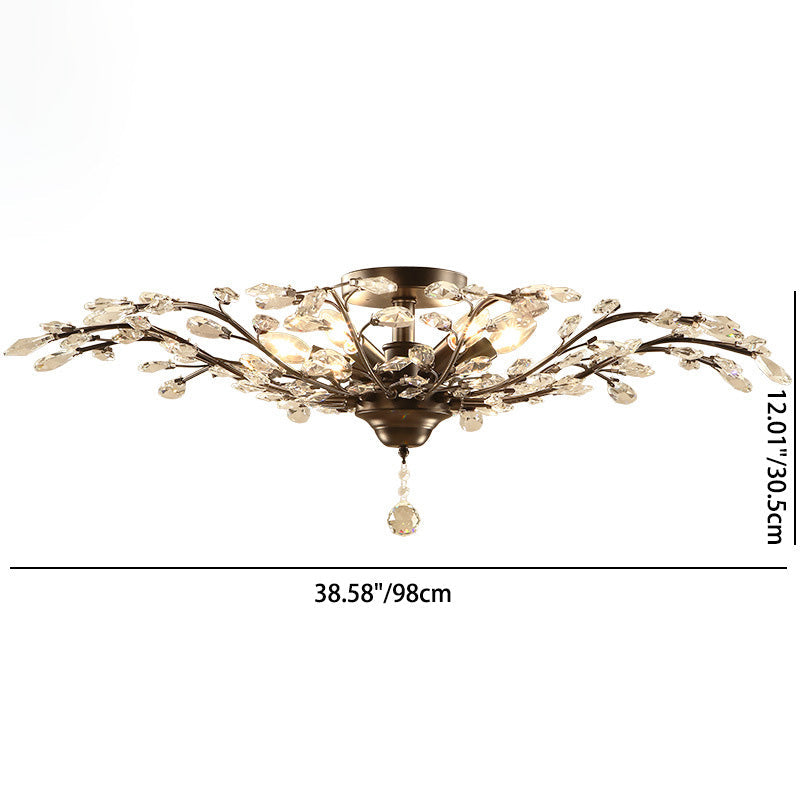 Traditional European Iron Crystal Semi-Flush Mount Ceiling Light - 4/5/6 Lights for Living Room