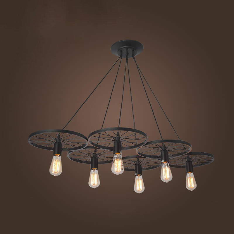 Industrial Wrought Iron Wheels Chandelier - 1/3/6 Light Vintage Lighting Fixture

Elevate your space with this stunning industrial chandelier featuring wrought iron wheels. Perfect for dining rooms, living areas, or entryways, this versatile fixture is av