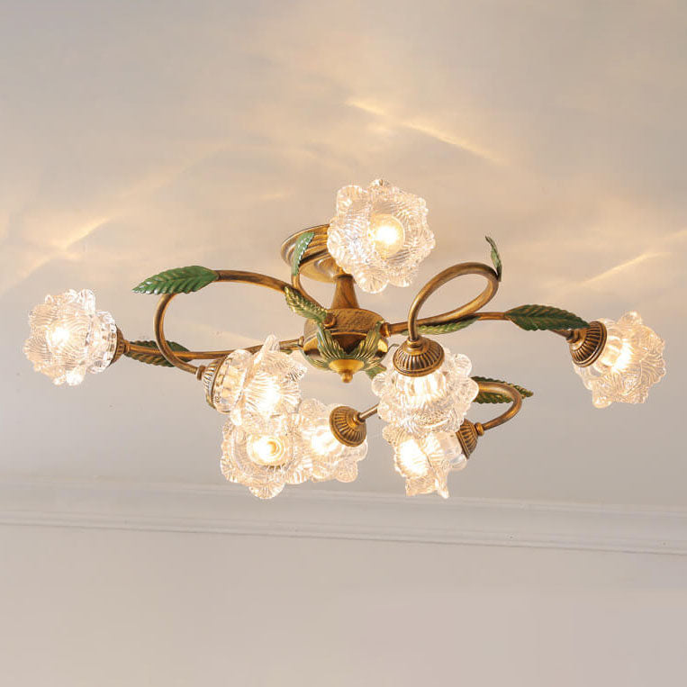 Modern Idyllic Iron Flower Branch Semi-Flush Mount Lighting - 6/8/10 Light