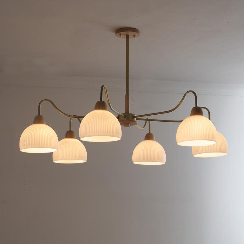 Contemporary Scandinavian Rubberwood Iron Round Chandelier - 3/6/8 Lights for Living Room