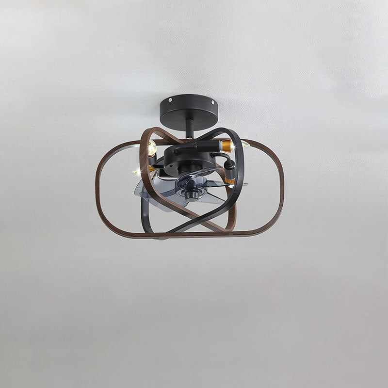 Industrial Minimalist Copper Iron Semi-Flush Mount Ceiling Fan Light - 4-Light Round Square Design